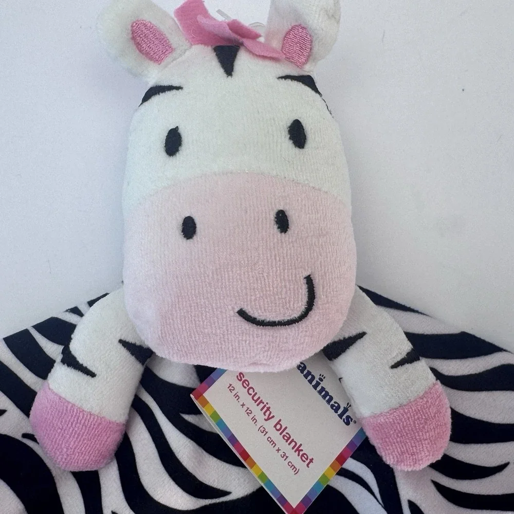 Garanimals Zebra Lovey Security Blanket Pink Black White Satin 12